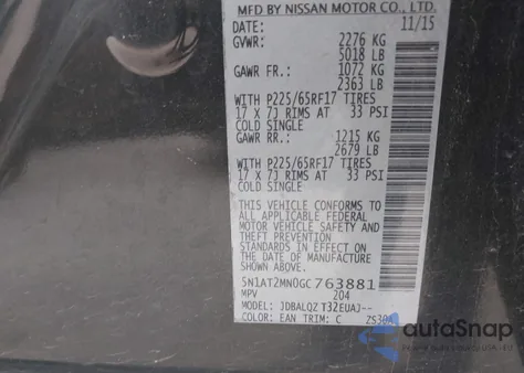 2016 Nissan Rogue S/Sl/Sv z USA, uszkodzony, nr VIN 5N1AT2MN0GC763881